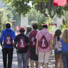 Students walking at orientation.